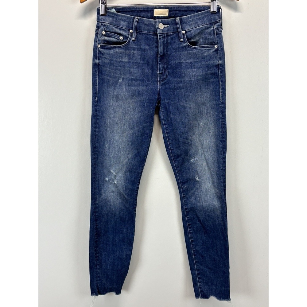 Mother The Looker Ankle Fray Jeans Sz 26 Womens Wash Breaking The Law Raw Hem